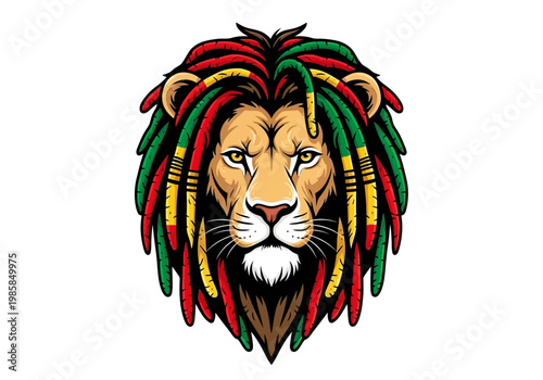 Cartoon Lion Head with Colorful Rasta Dreadlocks