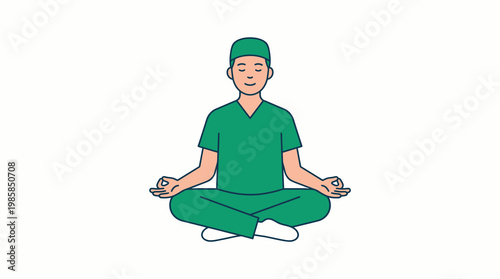 Surgeon in Green Scrubs Meditating in Lotus Position