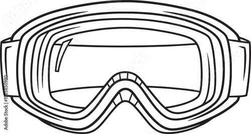 Line drawing of goggles with clear lenses and head strap