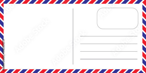 Blank Airmail Postcard Template with Red and Blue Border Stripes – Vintage Postal Card Background for Travel and Correspondence.