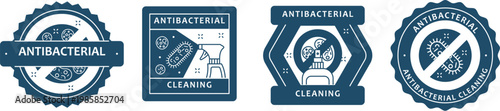 Professional "Antibacterial Cleaning & Bio-Safety" Badge Set, Modern Monochromatic Hygiene & Pathogen Protection Collection