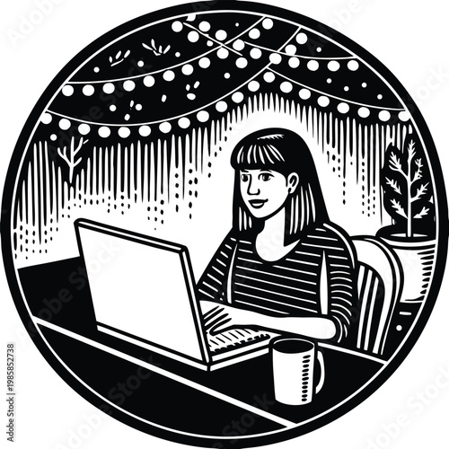 Freelancing and Remote Work with Laptop in Modern Home Workspace