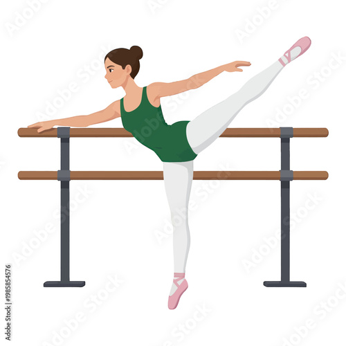 Ballet Dancer Vector Illustration, Elegant Ballerina Pose with Barre, Isolated for Design and Art