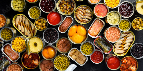 Bild auf Leinwand A large set of pickled and canned foods on the background