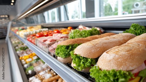 Freshly Prepared Sandwiches and Deli Display in Modern Grocery Store