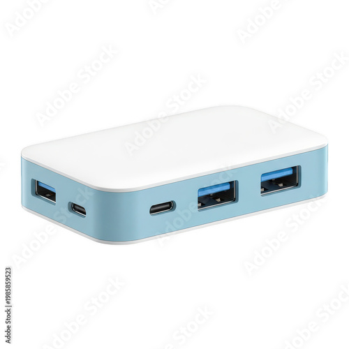Compact white usb hub with four ports for modern device connectivity isolated on white background