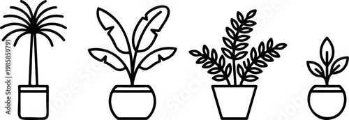 Isolated vector illustration of a small potted houseplant with a silhouette of a growing flower and leaves to represent nature and gardening