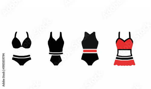 Swimsuit icon set vector bold flat swimwear symbols bikini and one piece collection