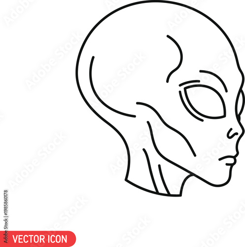Extraterrestrial alien head profile outline vector icon for science fiction