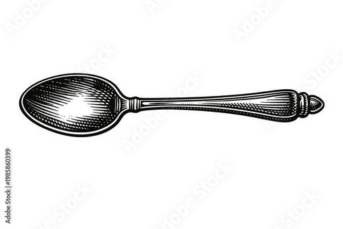 Vintage-style illustration of a decorative spoon with ornate handle and bowl, perfect for kitchen utensil designs