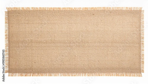 Rectangle Burlap Patch with Frayed Edges on a White Background
