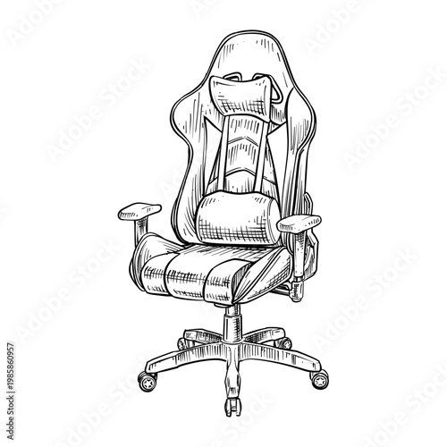 gaming chair vector line art hand drawn illustration