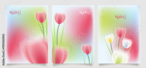 Fotografia Soft focus spring tulip illustrations in pastel gradients, featuring elegant floral compositions on blurred backgrounds