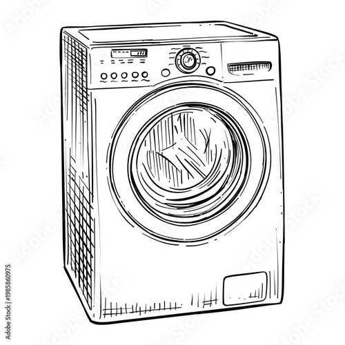 wash and dryer washing machine vector line art hand drawn illustration