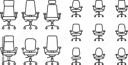 Vector illustration of a set of wine glasses and wine placed on a contemporary black leather office chair in a comfortable empty business room