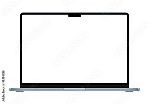 Isolated sky blue laptop or thin ultrabook mockup template without screen. Without background. PNG. Front view. Only frames
