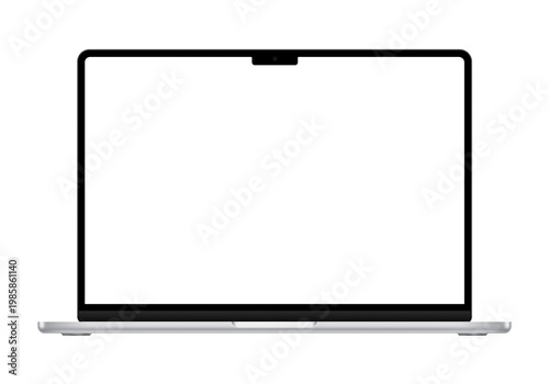 Isolated silver laptop or thin ultrabook mockup template without screen. Without background. PNG. Front view. Only frames
