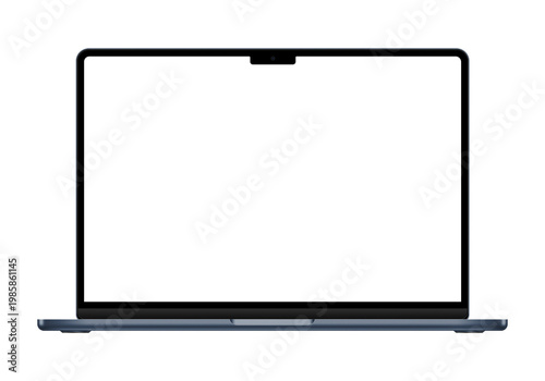Isolated midnight laptop or thin ultrabook mockup template without screen. Without background. PNG. Front view. Only frames
