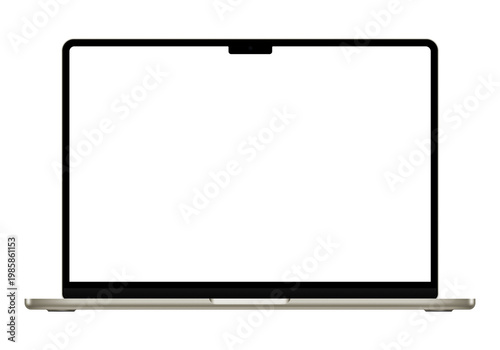 Isolated starlight laptop or thin ultrabook mockup template without screen. Without background. PNG. Front view. Only frames
