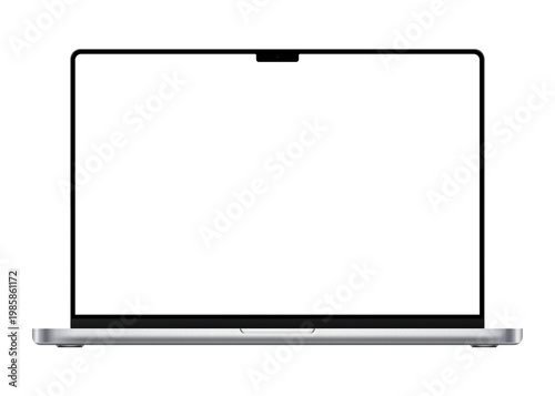 Isolated silver laptop or thin ultrabook mockup template without screen. Without background. PNG. Front view. Only frames
