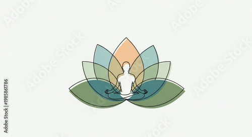 Meditating person in lotus flower yoga and mindfulness concept with colorful petals