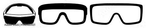 Augmented reality glasses set with solid black icon on white background featuring AR, eyewear, technology with iconography and apparel