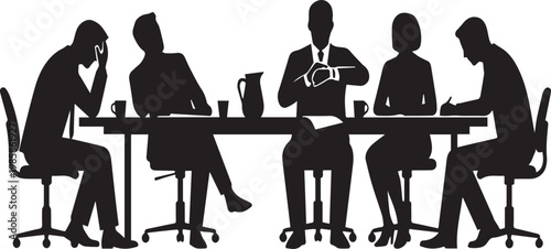 Business Team Bored in Long Meeting Silhouettes