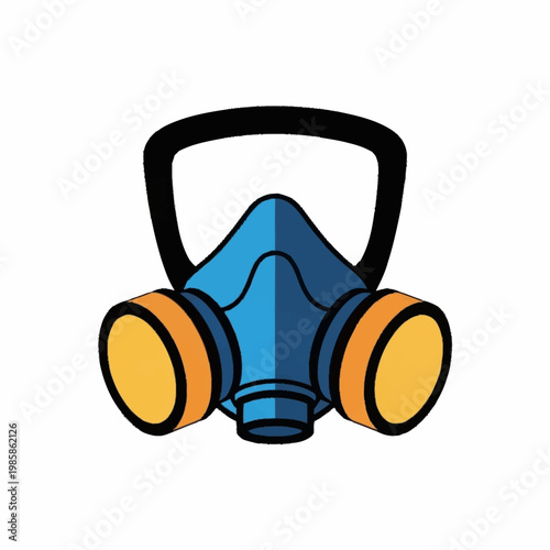 Blue and orange respirator mask for protection against airborne particles.