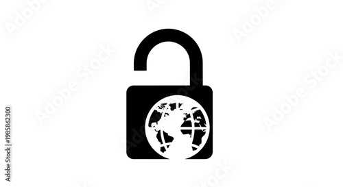 Black padlock with globe inside.