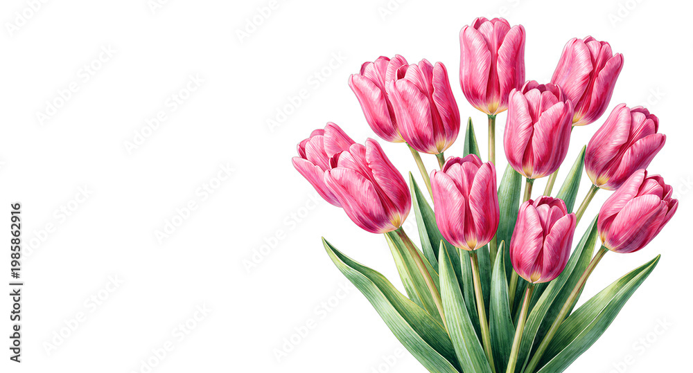 Fototapeta premium Beautiful bouquet of pink tulips isolated on a solid black background