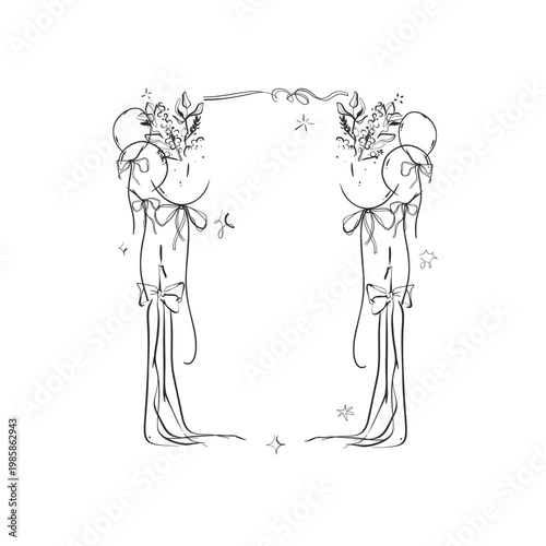 Hand drawn vector abstract outline,graphic,line vintage celebration ornament party frame in drawing elegant style.Elegant decoration vintage outline design isolated.Birthday,Christmas,Party frame.