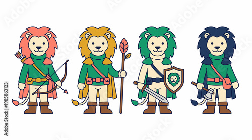 Lion Fantasy RPG Character Set with Warrior Weapons