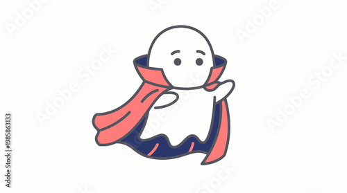 Ghost wearing red vampire cape isolated on white background