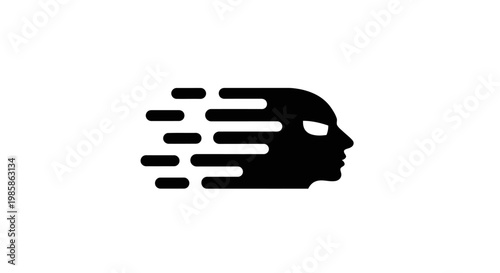 Black silhouette of a speeding head.