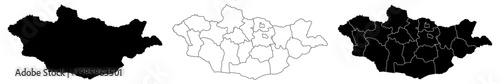 Mongolia map on white background. Mongolia country map. Black and white laos national outline  geography border boundary shape territory.Mongolia  map silhouette linear and black illustration. Vector 