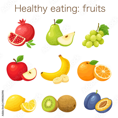 Healthy Eating Fruits Vector Set.