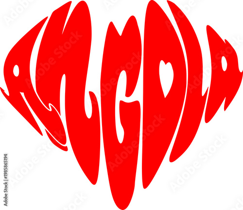  illustration of the word “Angola ” arranged in a heart shape.