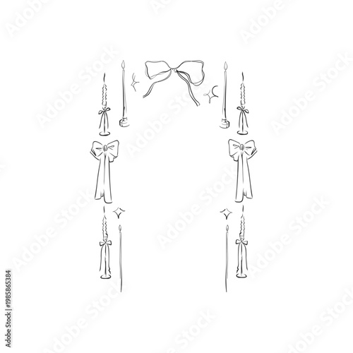 Hand drawn vector abstract outline,graphic,line vintage celebration ornament party frame in drawing elegant style.Elegant decoration vintage outline design isolated.Birthday,Christmas,Party frame.