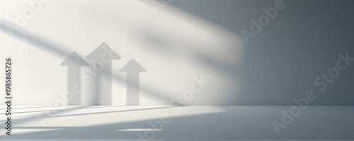 a decision making concept abstract background with directional arrows emerging from soft gradient surface, dramatic lighting and shadow contrast, minimal layout with large copy space