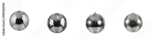 Obraz na płótnie Premium Silver Mirror Disco Balls Set: Large Reflective Glass Mosaic Hanging Ornaments for Party Decorations, Nightclub Lighting, Wedding Glamour, and Retro 70s Event Decor