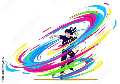 Dynamic dancer silhouette surrounded by vibrant, swirling colors ? ?Effect Dance TikTok Magic?. Bold, modern design, perfect for social media and digital marketing.