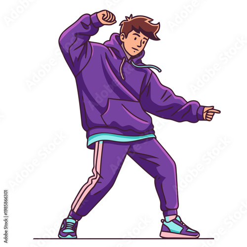 A vibrant illustration of a teenage TikTok star dancing, showcasing youthful energy and modern style. Bold colors and dynamic pose create a visually engaging image.