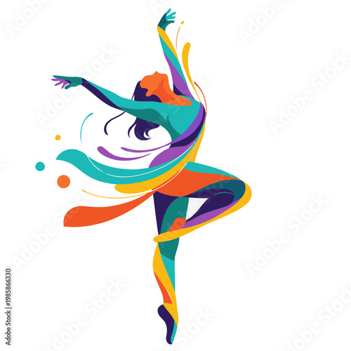 Vibrant dance illustration celebrates World Dance Day! A colorful dancer silhouette embodies movement and joy. Perfect for promotional materials and social media.