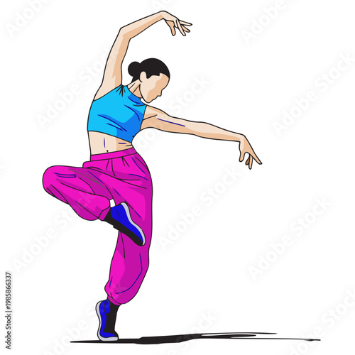 A vibrant dancer in a dynamic pose, showcasing bold colors and modern movement. Perfect for energetic campaigns and creative projects.