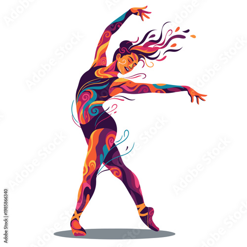 A vibrant dancer explodes with color and movement, embodying emotion and soul. Dynamic, artistic, and full of energy. Perfect for lifestyle and wellness visuals.