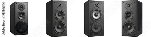 Vászonkép Premium Black Bookshelf Speakers Set: Professional Three-Way Hi-Fi Audio System with High-Fidelity Woofers and Tweeters for Home Theater, Studio Monitoring, and Music
