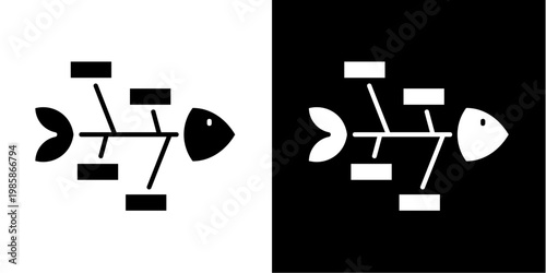 Fishbone Diagram  Icon Set White Glyph Style Collection 
