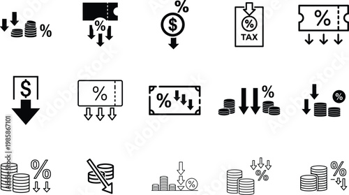 Visual icons representing various financial and economic transaction concepts