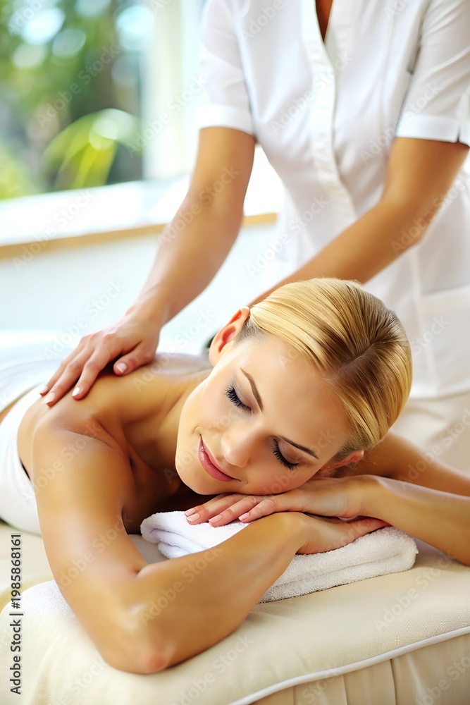 Obraz premium Woman Relaxing During Back Massage in Spa 