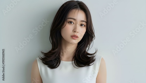 おしゃれなカットモデル女性の美容ポートレート (Soft Radiance Portrait Series)